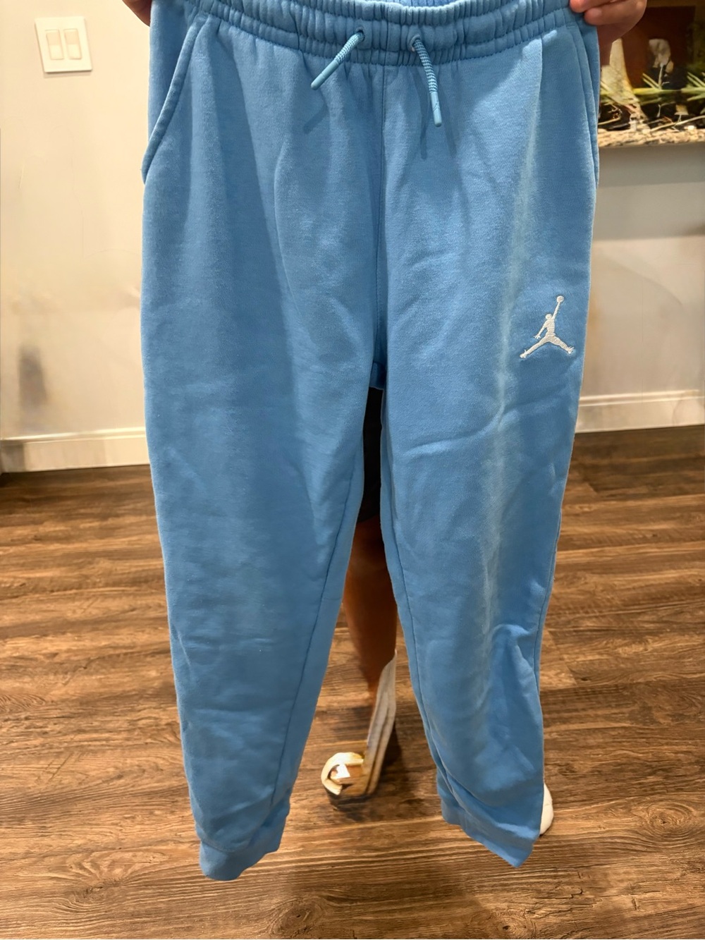 Jordan Kids Sky Blue Drawstring Sweatpants with White Jumpman